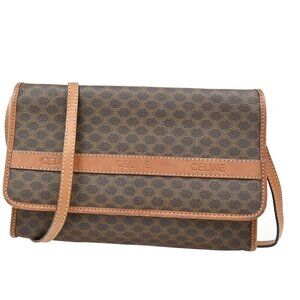 CELINE Logo Macadam Pattern 2Way Shoulder Bag PVC Leather Brown Italy